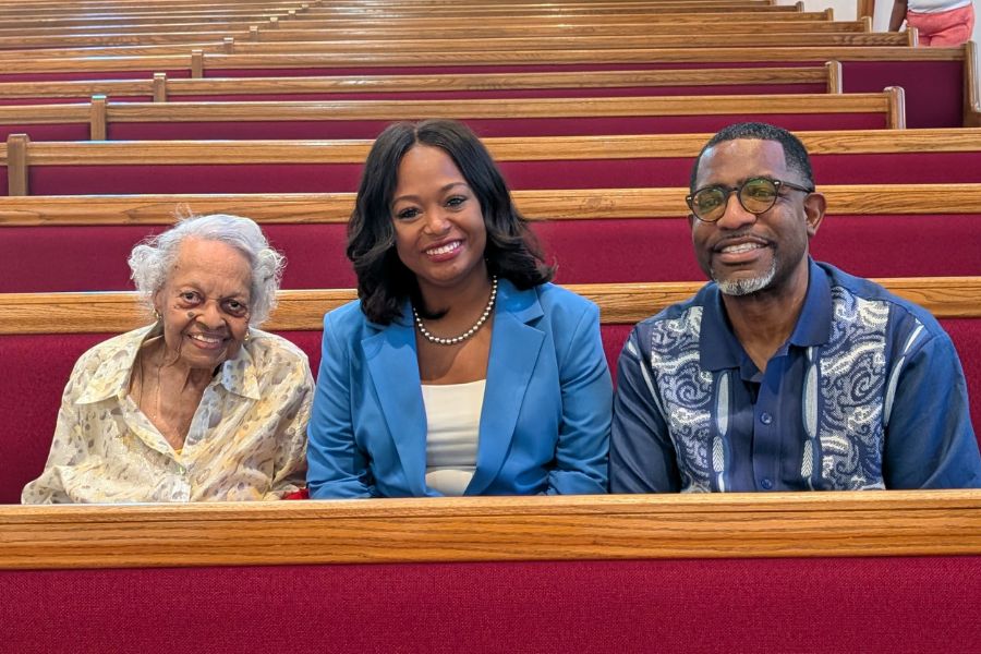 Sister Dorothy Mae Boggess with Ward 4 Councilmember and Democratic mayoral nominee Janeese Lewis George and Rev. Dr. Keith W. Byrd, Sr., Pastor of Zion Baptist Church